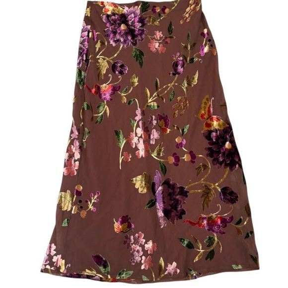 Free People Dresses & Skirts - Free People Secret Garden Velvet Burnout Midi Skirt Brown Floral NWT $198